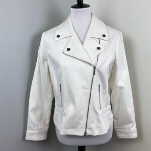 NEW Doncaster White Moto Stretch Cotton Denim Jean Jacket Size 14P Petite